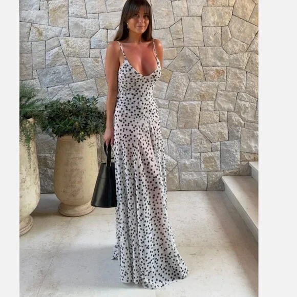 Zara Black and White Ecru Polka Dot Maxi Dress 5039/226 L NWT - Picture 5 of 16